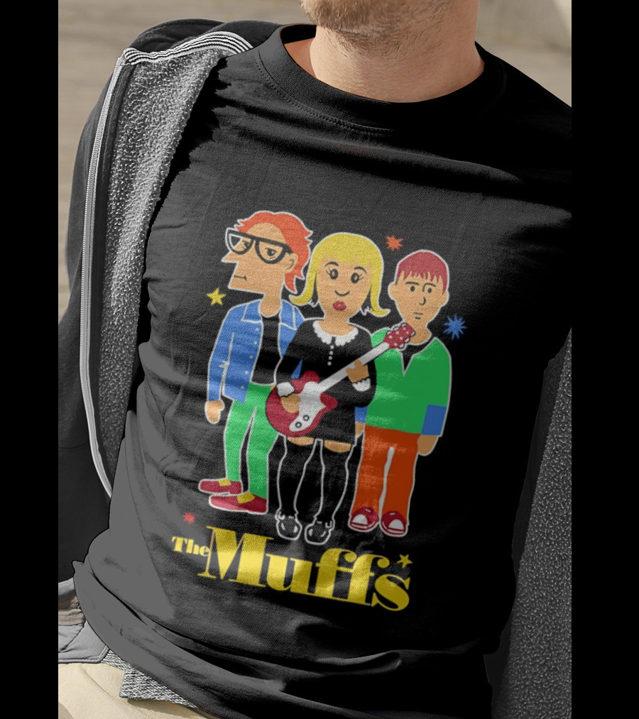 The Muffs Cartoon Characters Ronnie Kim And Roy Playing Guitar T-Shirt