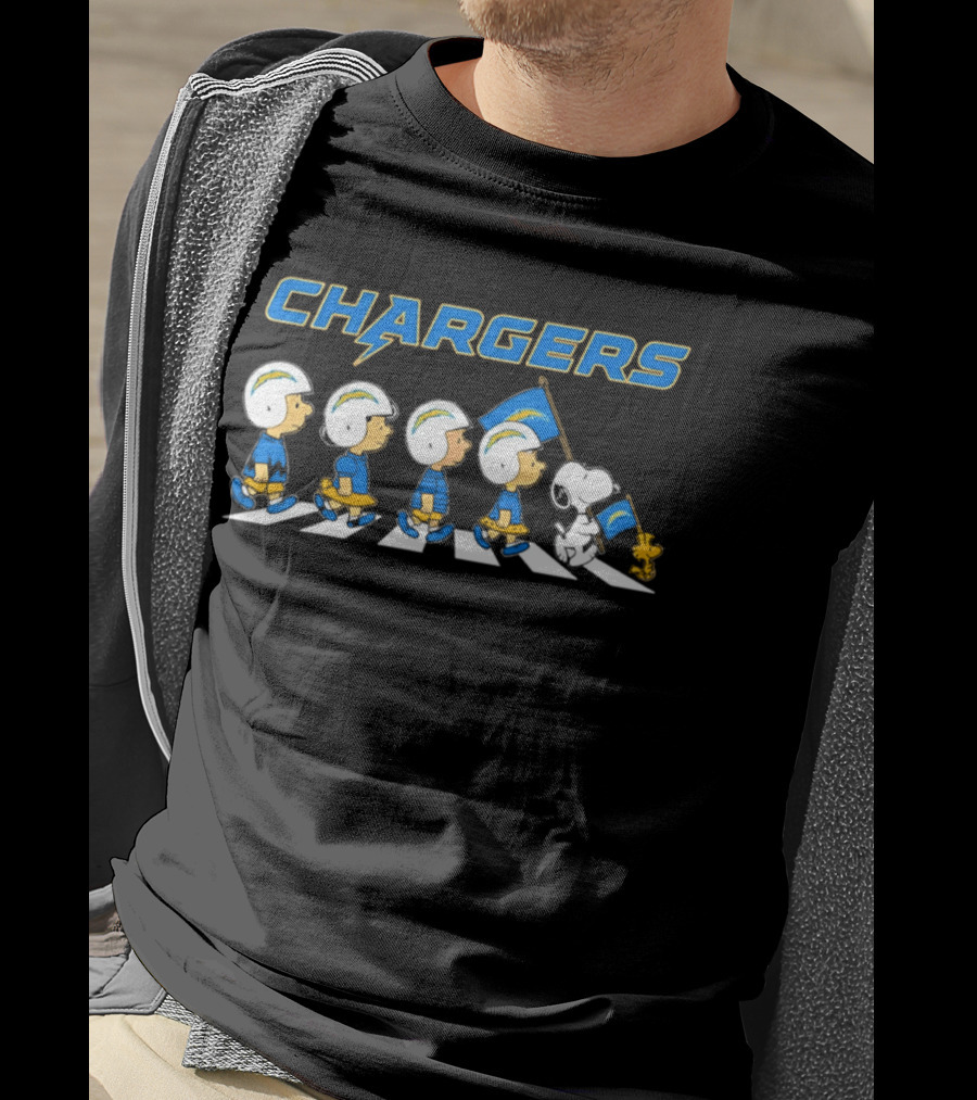 Peanuts Los Angeles Chargers Walking Flag Football Team Collaboration T-Shirt