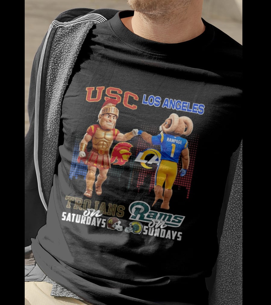 USC Trojans Trojans On Saturdays Los Angeles Rams Rams On Sundays Skyline T-Shirt