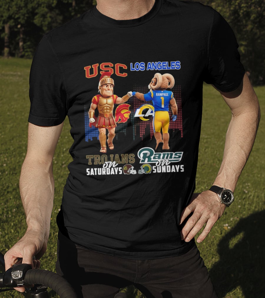 USC Trojans Trojans On Saturdays Los Angeles Rams Rams On Sundays Skyline T-Shirt
