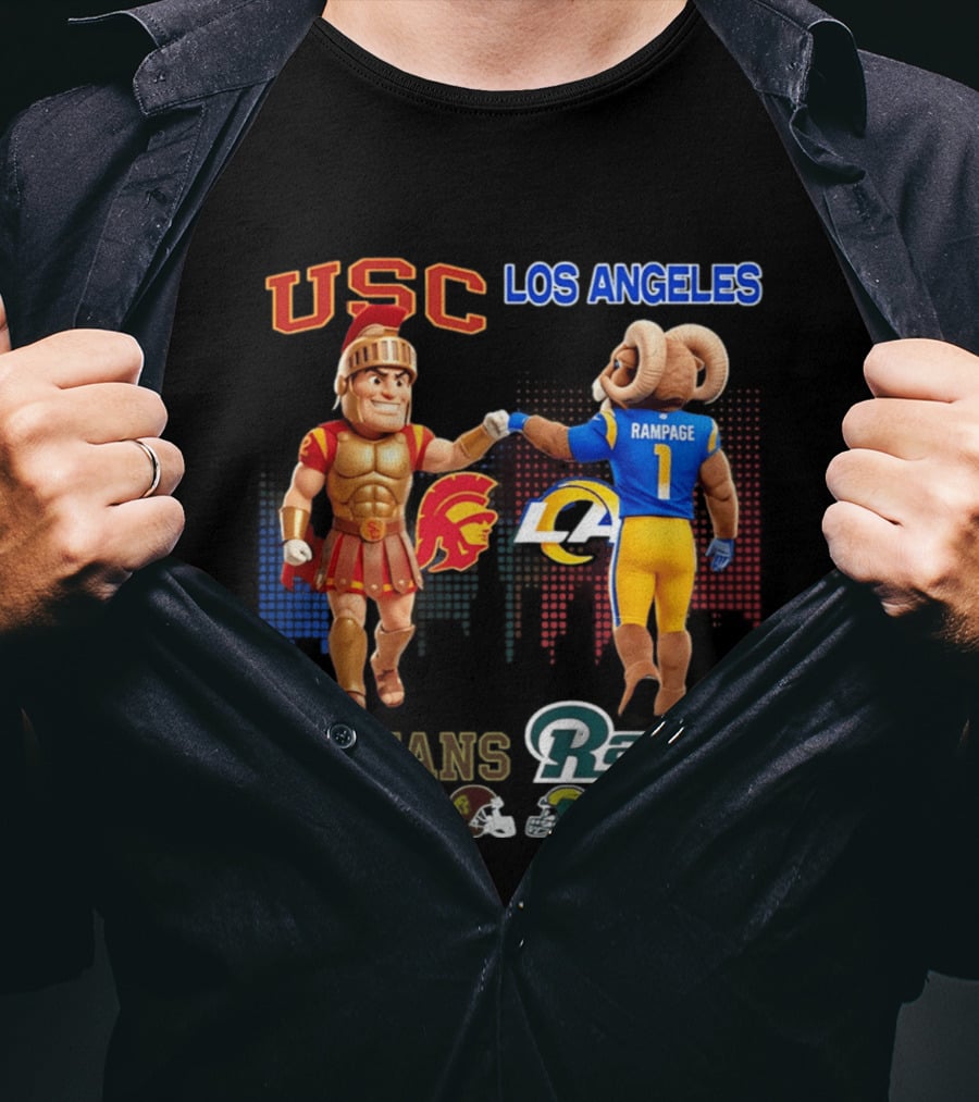 USC Trojans Trojans On Saturdays Los Angeles Rams Rams On Sundays Skyline T-Shirt