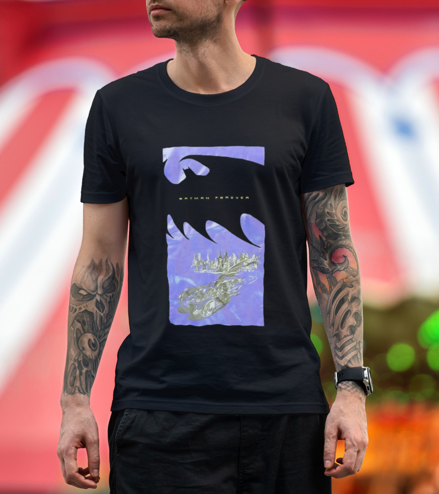 Photos Of A Batman Forever Gotham City Skyline Batmobile T-Shirt