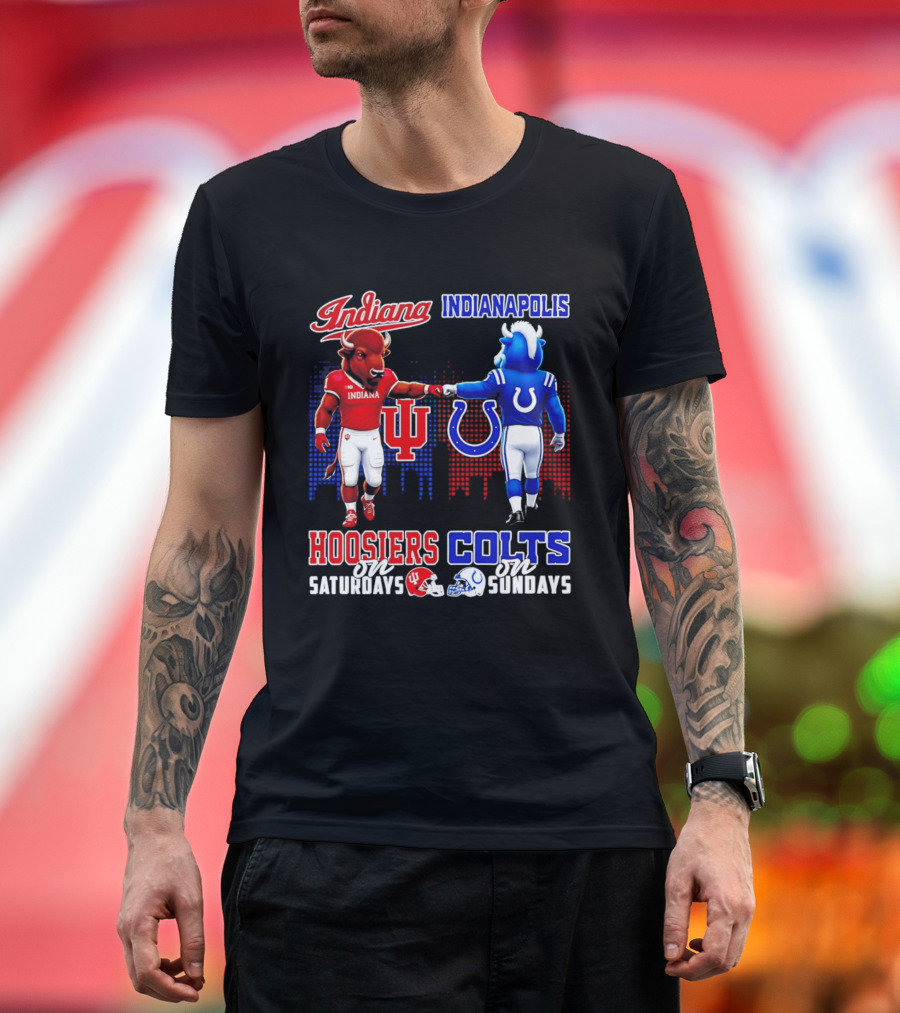 Indiana Hoosiers Saturdays Vs Indianapolis Colts Sundays Skyline Football T-Shirt