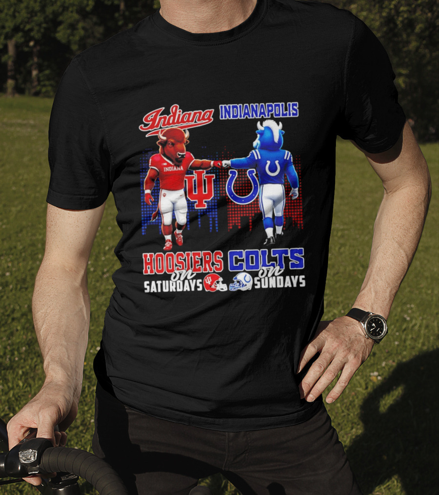 Indiana Hoosiers Saturdays Vs Indianapolis Colts Sundays Skyline Football T-Shirt