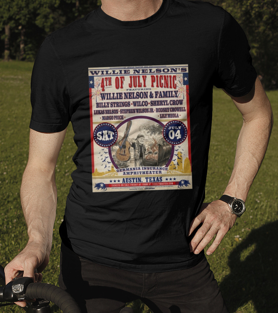 Willie Nelson's 4th Of July Picnic Willie Nelson & Family Billy Strings Wilco Sheryl Crow Austin Texas Germania Insurance Amphitheater July 4 2026 T-Shirt
