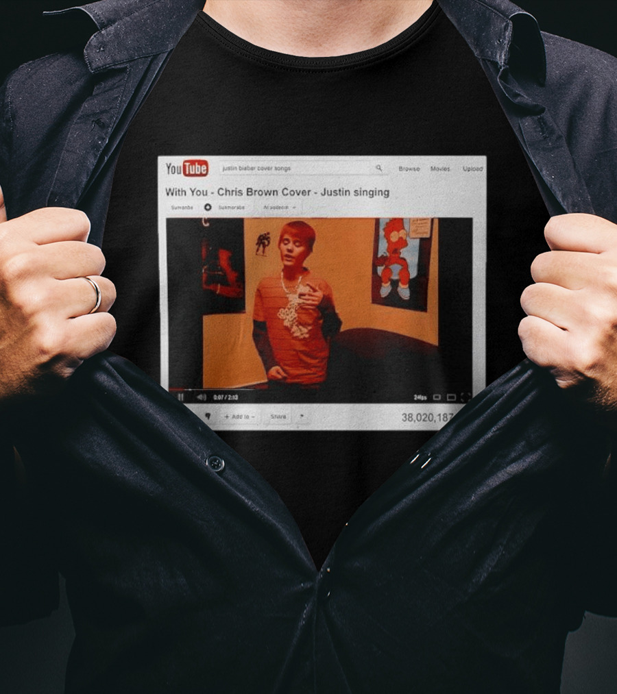 Justin Bieber Singing Chris Brown Cover YouTube Screenshot 38 Million Views T-Shirt