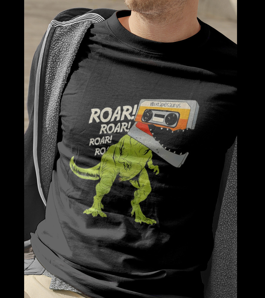 Mixtapesaurus Dinosaur Roar Mixtape Cassette Head T-Shirt
