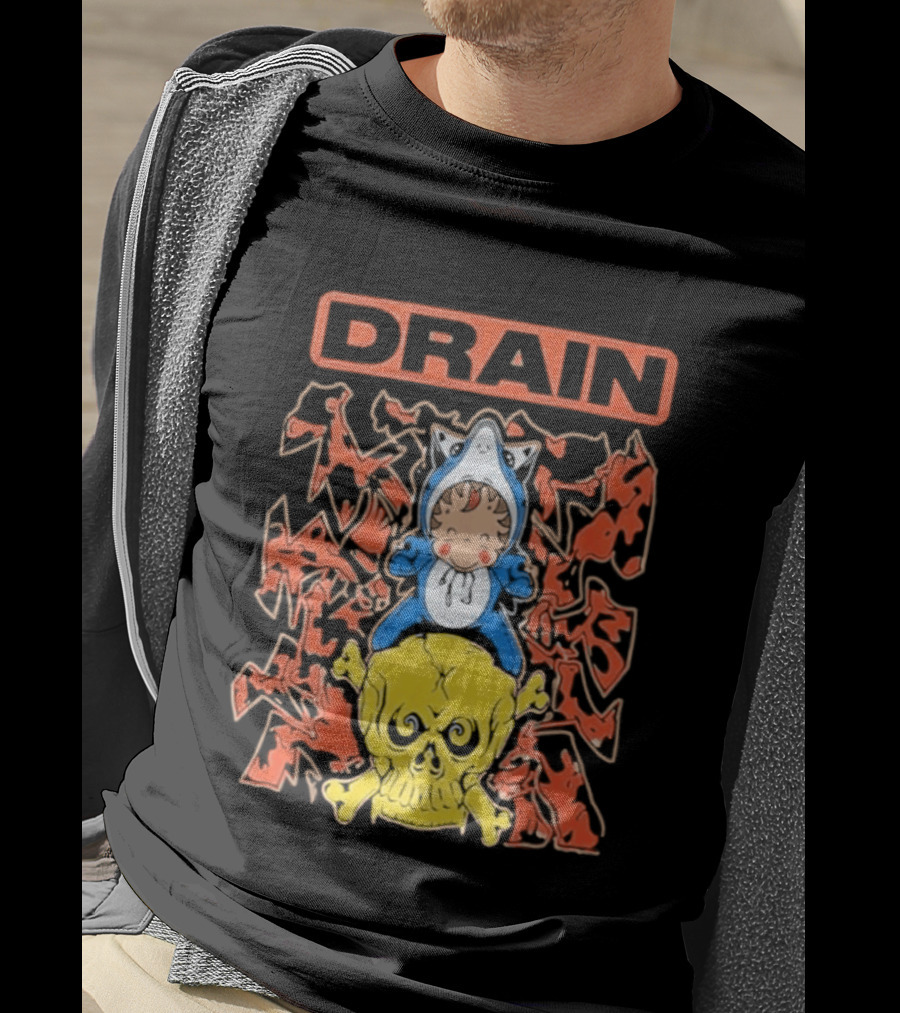 Drain Is Your Friend Tour 2026 Skull Shark Rider Skull T-Shirt