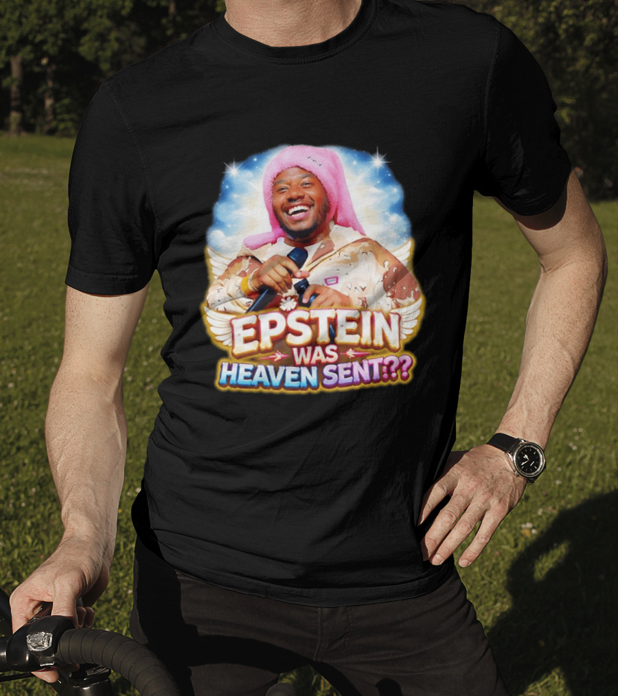 Epstein Was Heaven Sent Pink Hat Smiling Man With Microphone And Camouflage Jacket T-Shirt