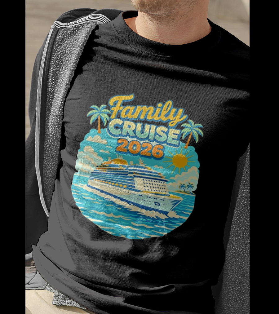 Family Cruise 2026 Vacation Matching Travel Trip Ship Ocean Palm Trees Sun T-Shirt