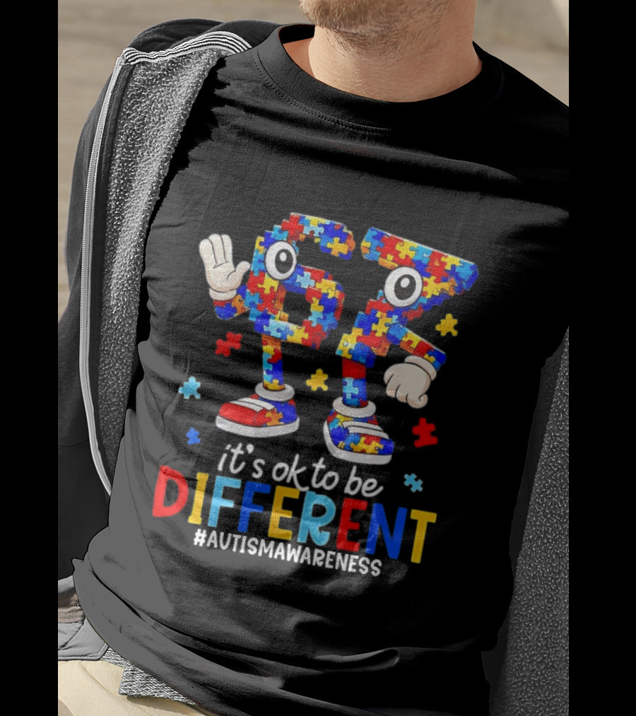 Sixty Seven It's OK To Be Different Autism Awareness Puzzle Pieces T-Shirt