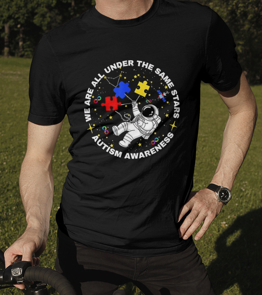 We Are All Under The Same Stars Autism Awareness Astronaut Puzzle Pieces T-Shirt