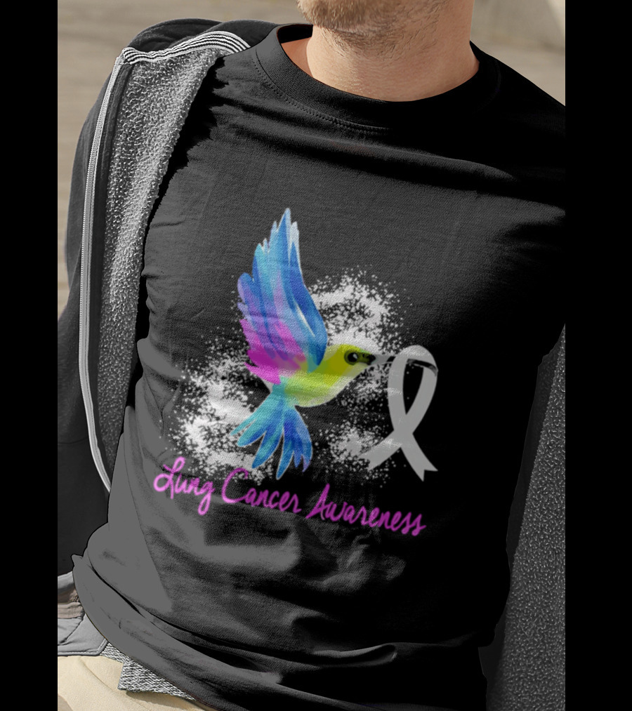 Lung Cancer Awareness Hummingbird With White Ribbon T-Shirt