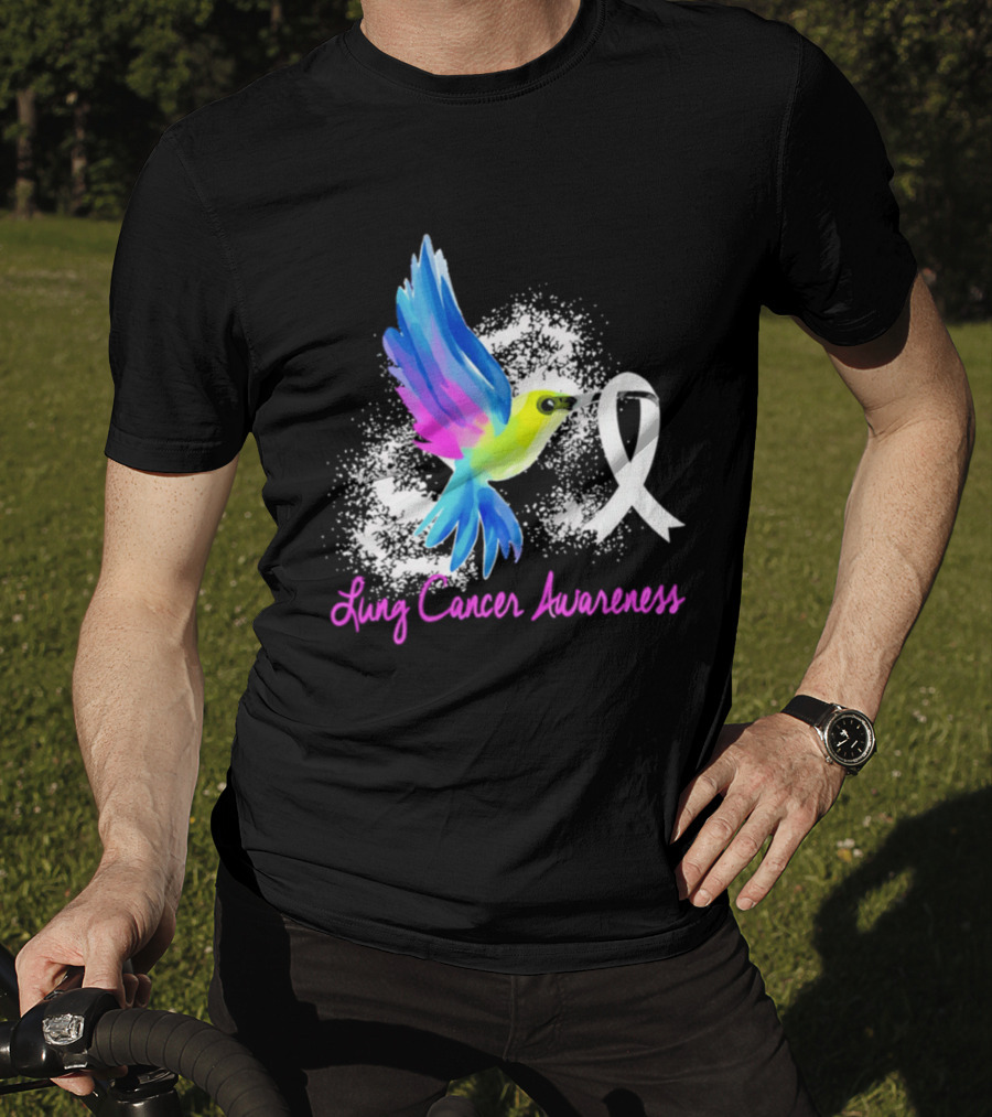 Lung Cancer Awareness Hummingbird With White Ribbon T-Shirt