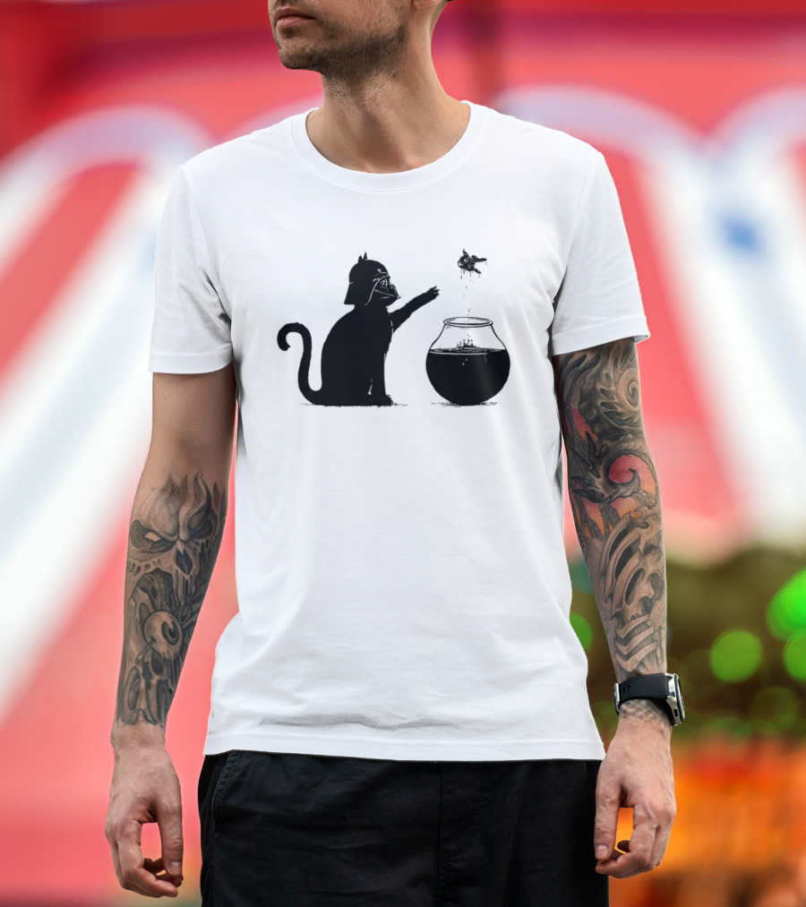 Darth Cat Uses Force On Fish Bowl Star Wars T-Shirt