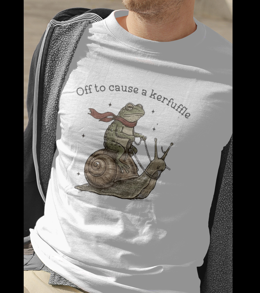 Off To Cause A Kerfuffle Frog Riding Snail Adventure T-Shirt