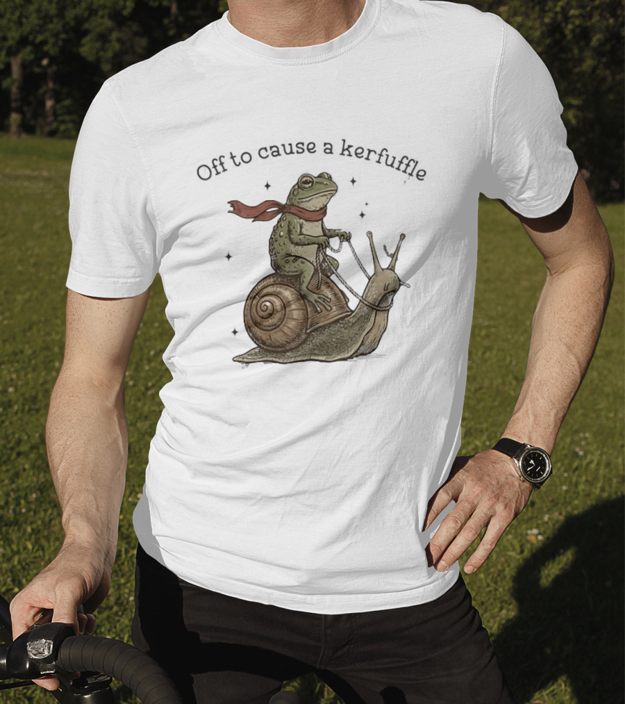 Off To Cause A Kerfuffle Frog Riding Snail Adventure T-Shirt