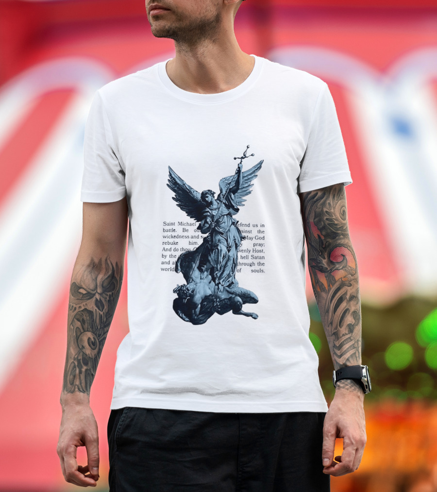 Saint Michael Overcoming Satan With Sword And Wings T-Shirt