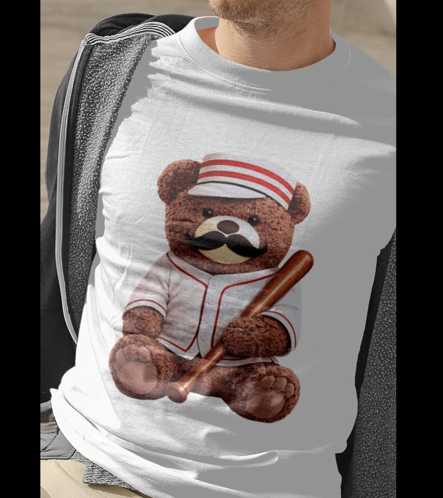 Teddy Bear Baseball Player With Bat And Jeyser Striped Uniform T-Shirt