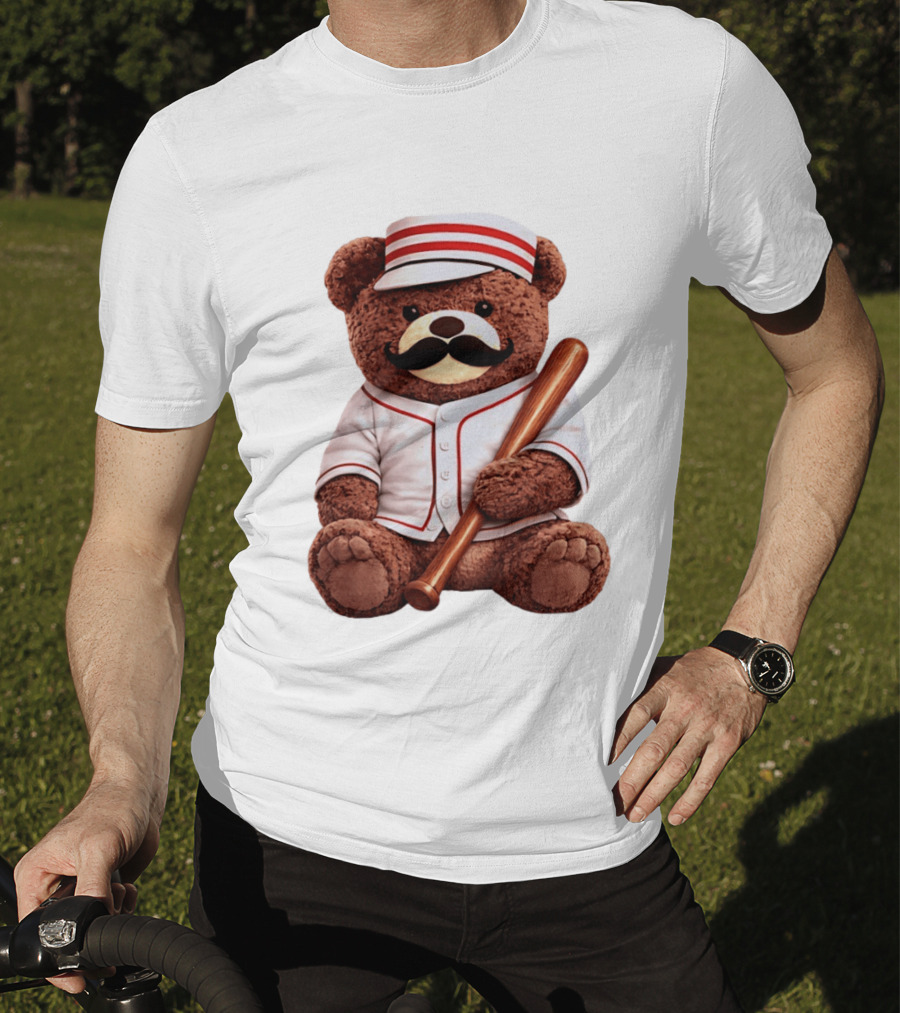 Teddy Bear Baseball Player With Bat And Jeyser Striped Uniform T-Shirt