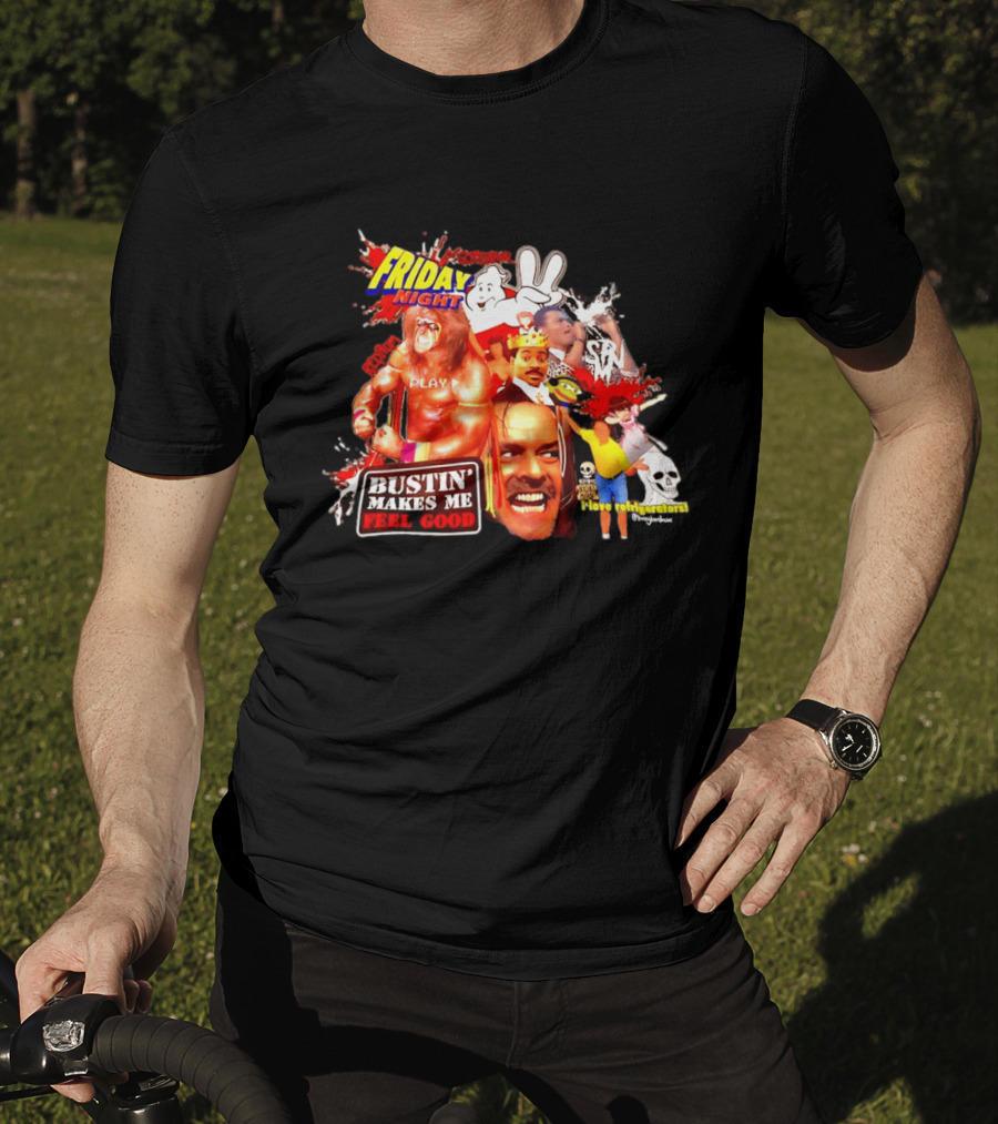 Friday Night Spook Man Bustin' Makes Me Feel Good Skeleton Lovers Retro Stars T-Shirt