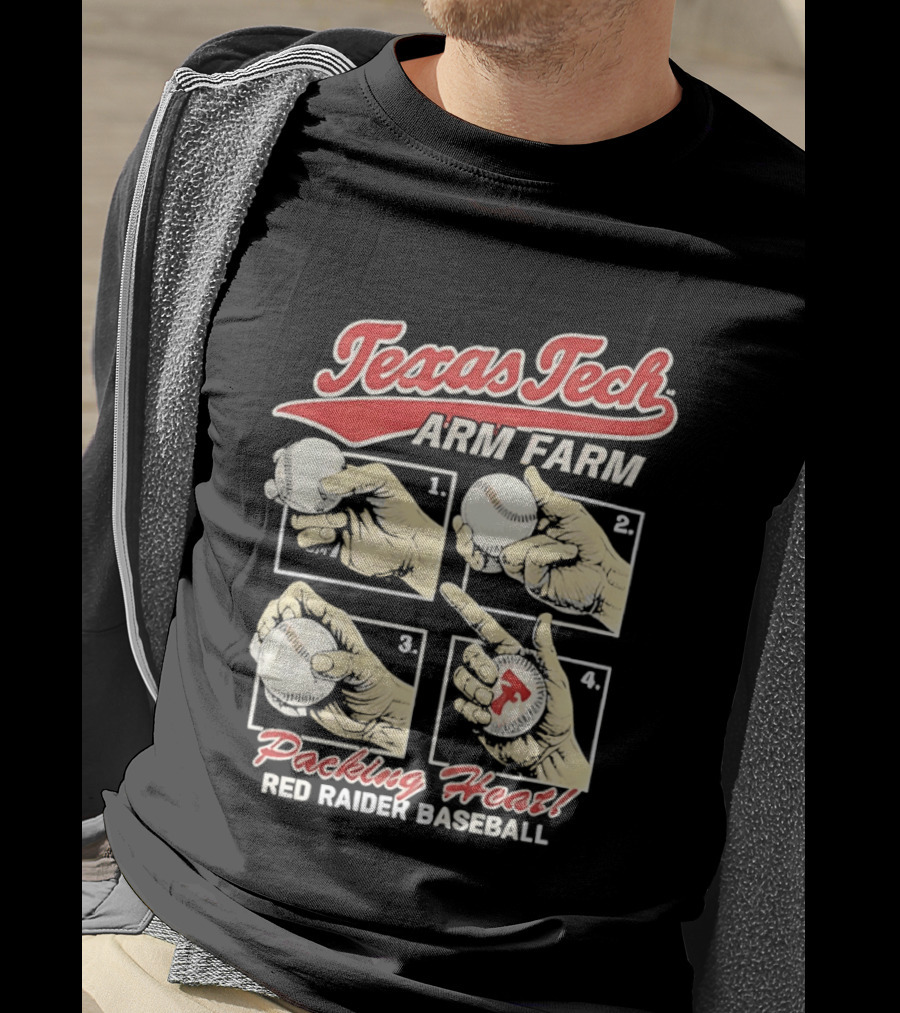 Texas Tech Arm Farm Packing Heat Red Raider Baseball T-Shirt