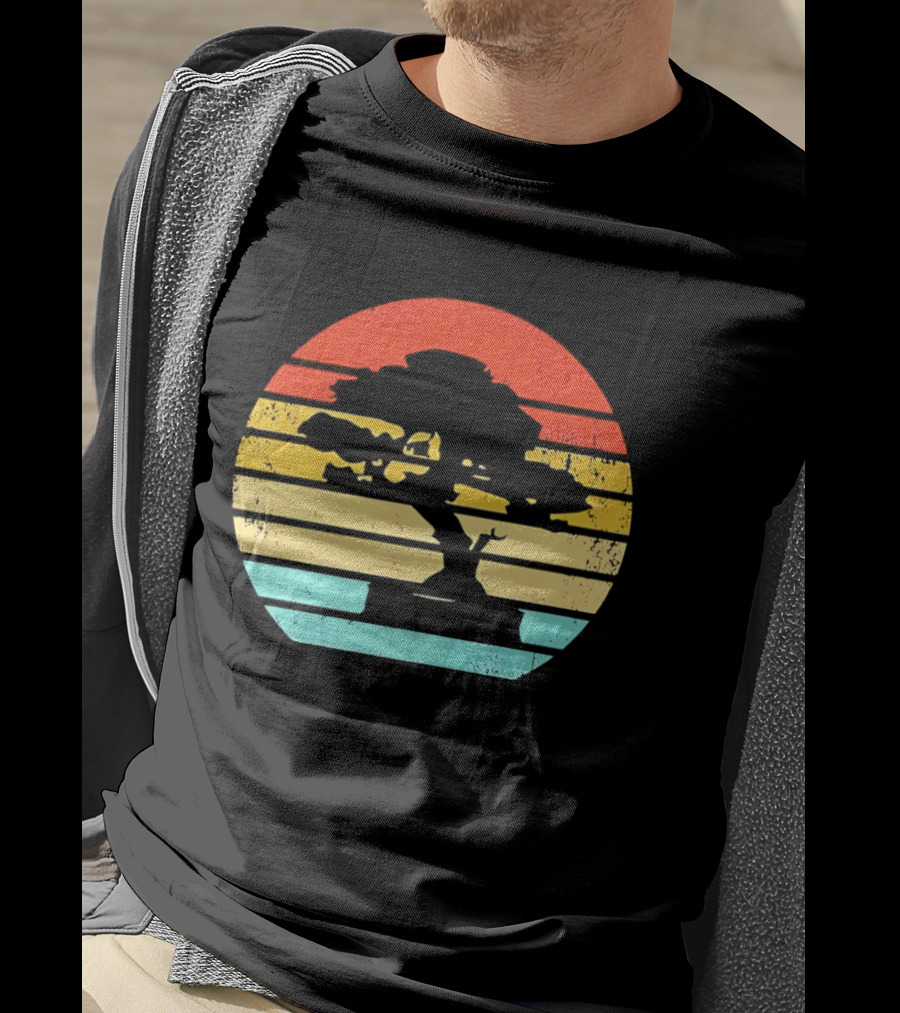 Bonsai Tree Silhouette Japan Retro Sunset T-Shirt
