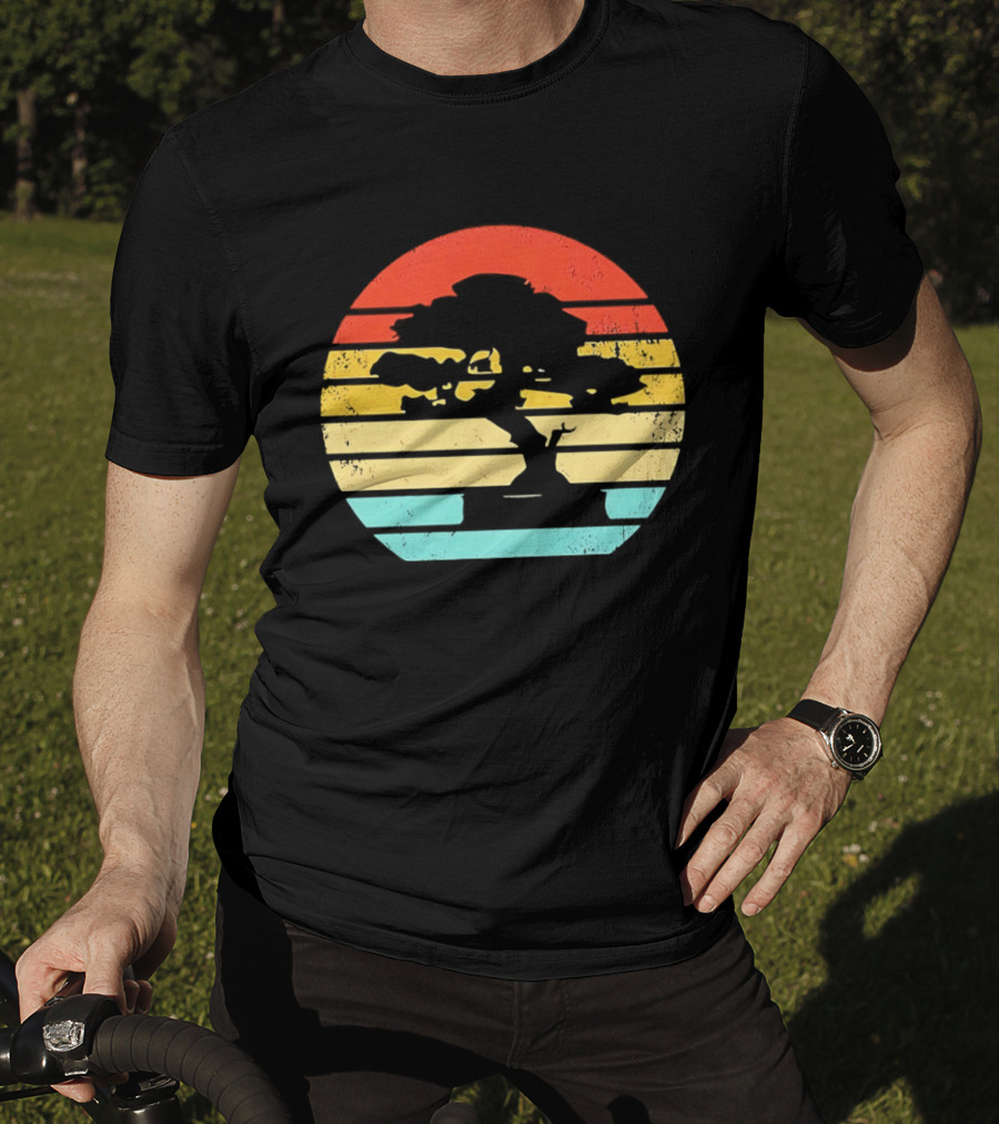 Bonsai Tree Silhouette Japan Retro Sunset T-Shirt