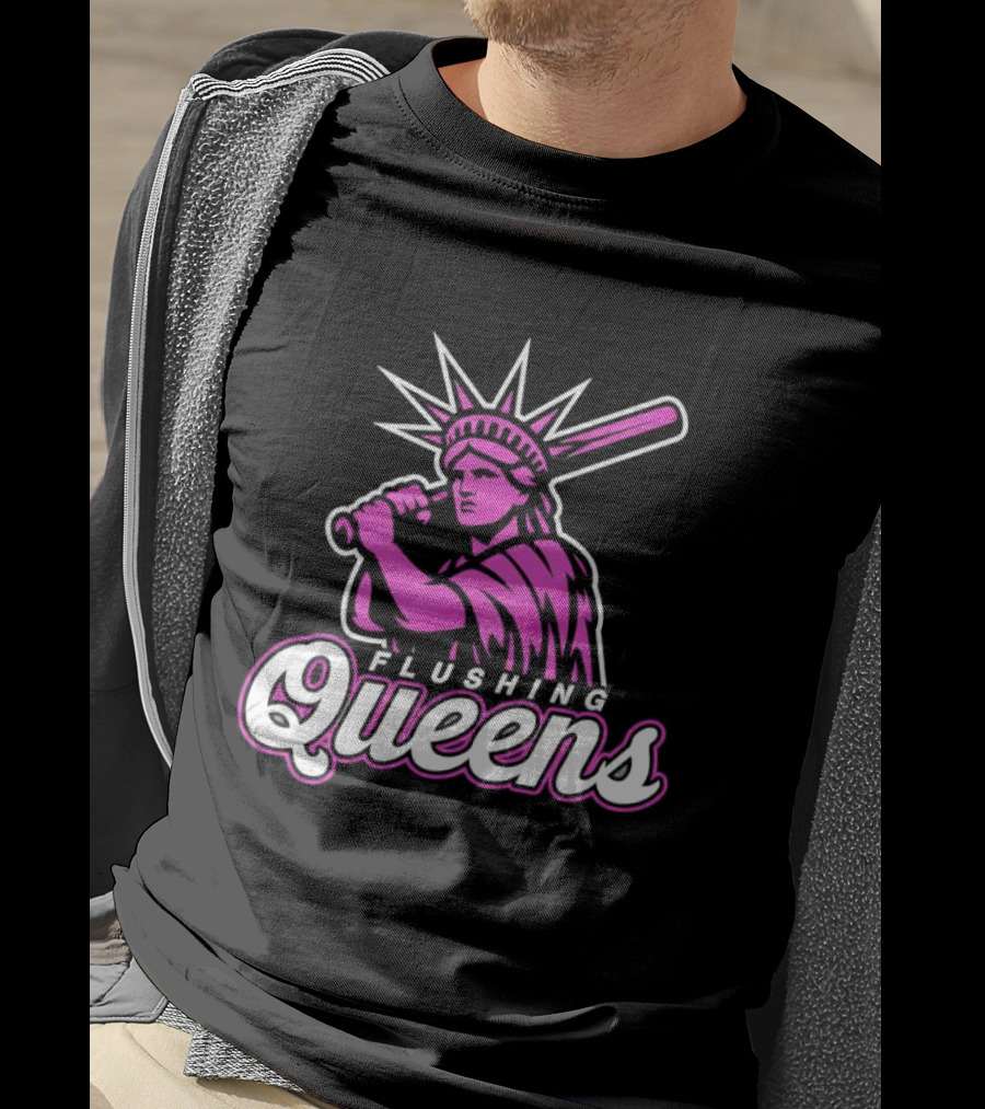 Flushing Queens Statue Of Liberty Baseball Bat Icon Mets T-Shirt