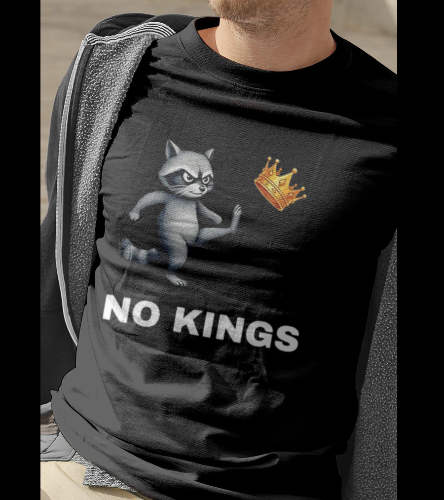 Raccoon Kicking Crown No Kings In America T-Shirt