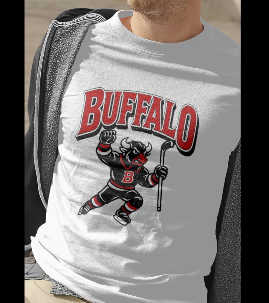 Buffalo Sabres Hockey Bull Holding Stick Retro Sports Team T-Shirt