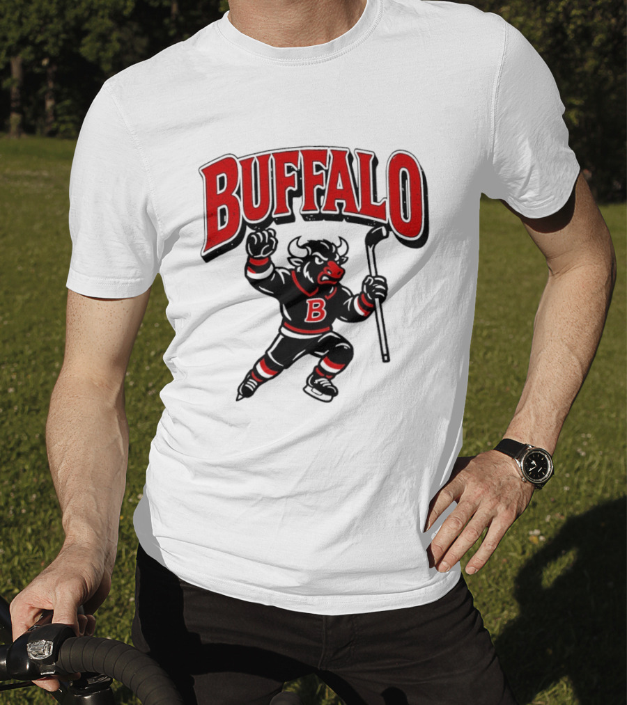 Buffalo Sabres Hockey Bull Holding Stick Retro Sports Team T-Shirt