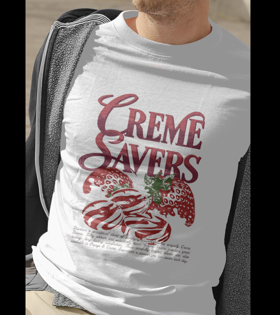 Creme Savers Strawberry Swirl Candy Logo With Strawberries T-Shirt