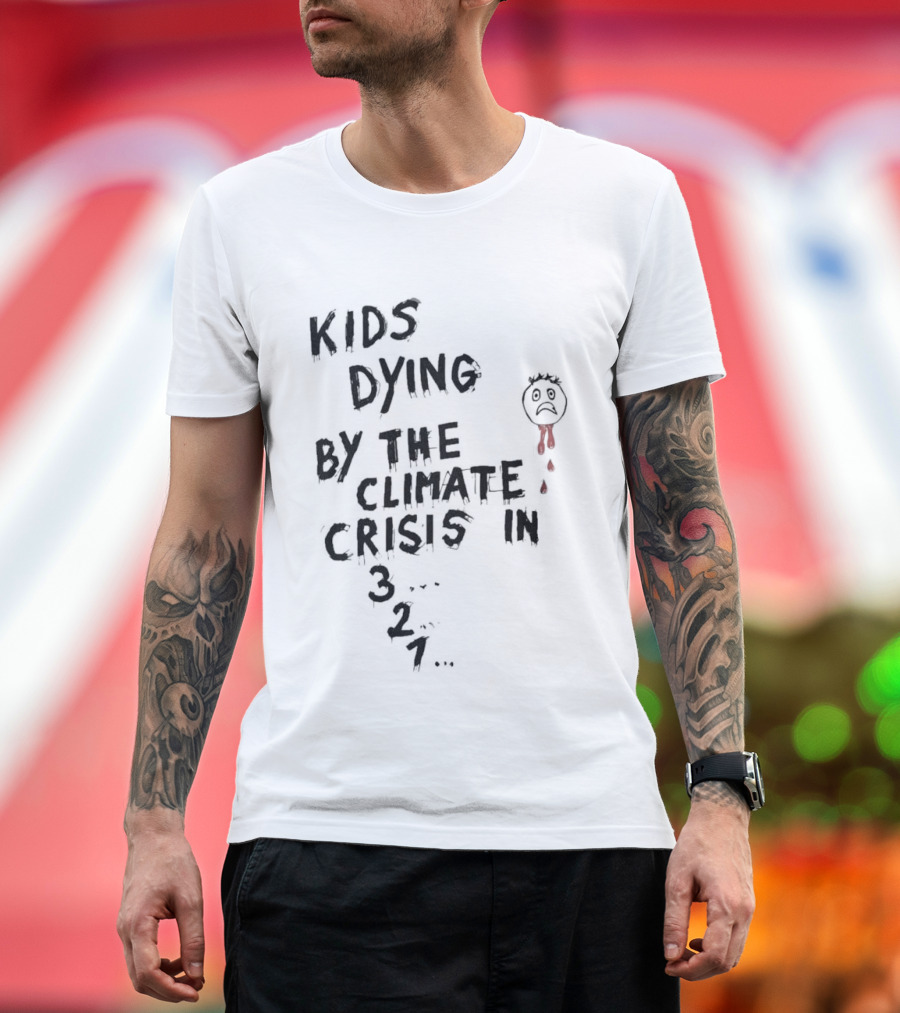 Kids Dying By The Climate Crisis In 3 2 1 Red Paintbrush Drawing T-Shirt