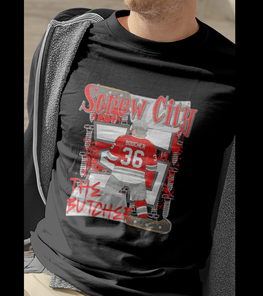 Screw City Boucher 36 The Butcher Rockford IceHogs Hockey T-Shirt