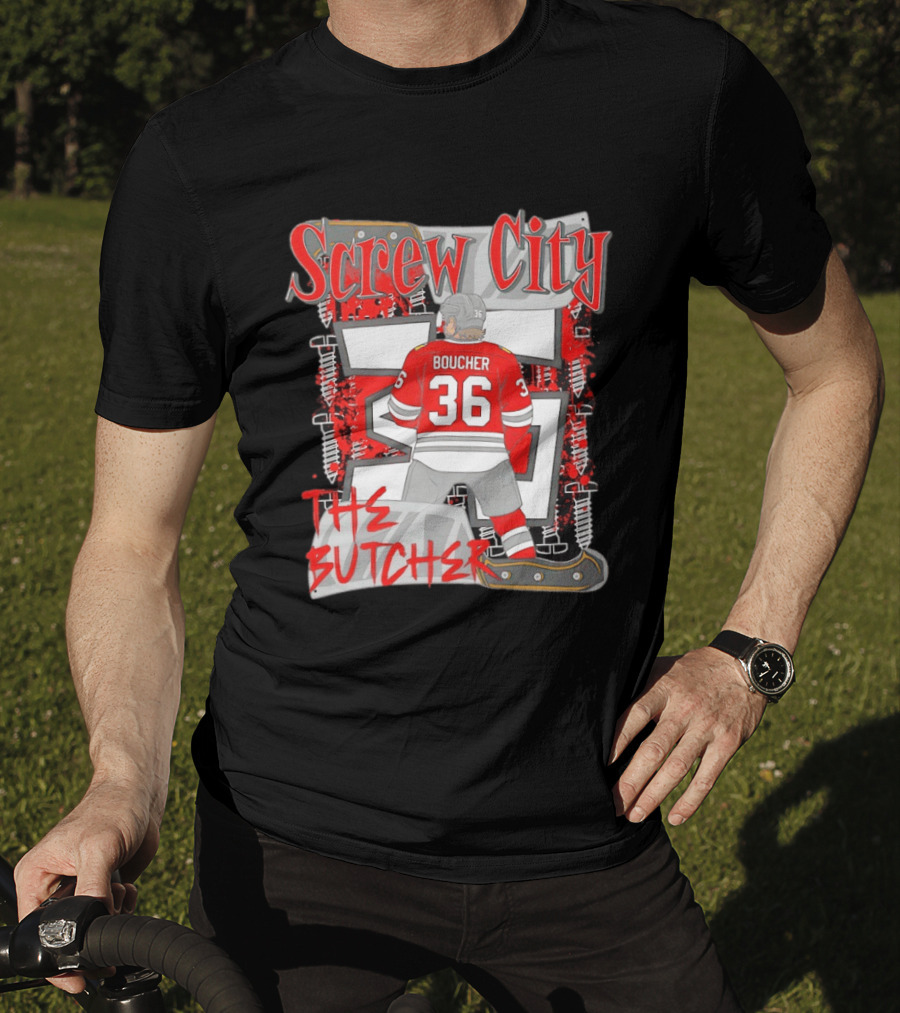 Screw City Boucher 36 The Butcher Rockford IceHogs Hockey T-Shirt