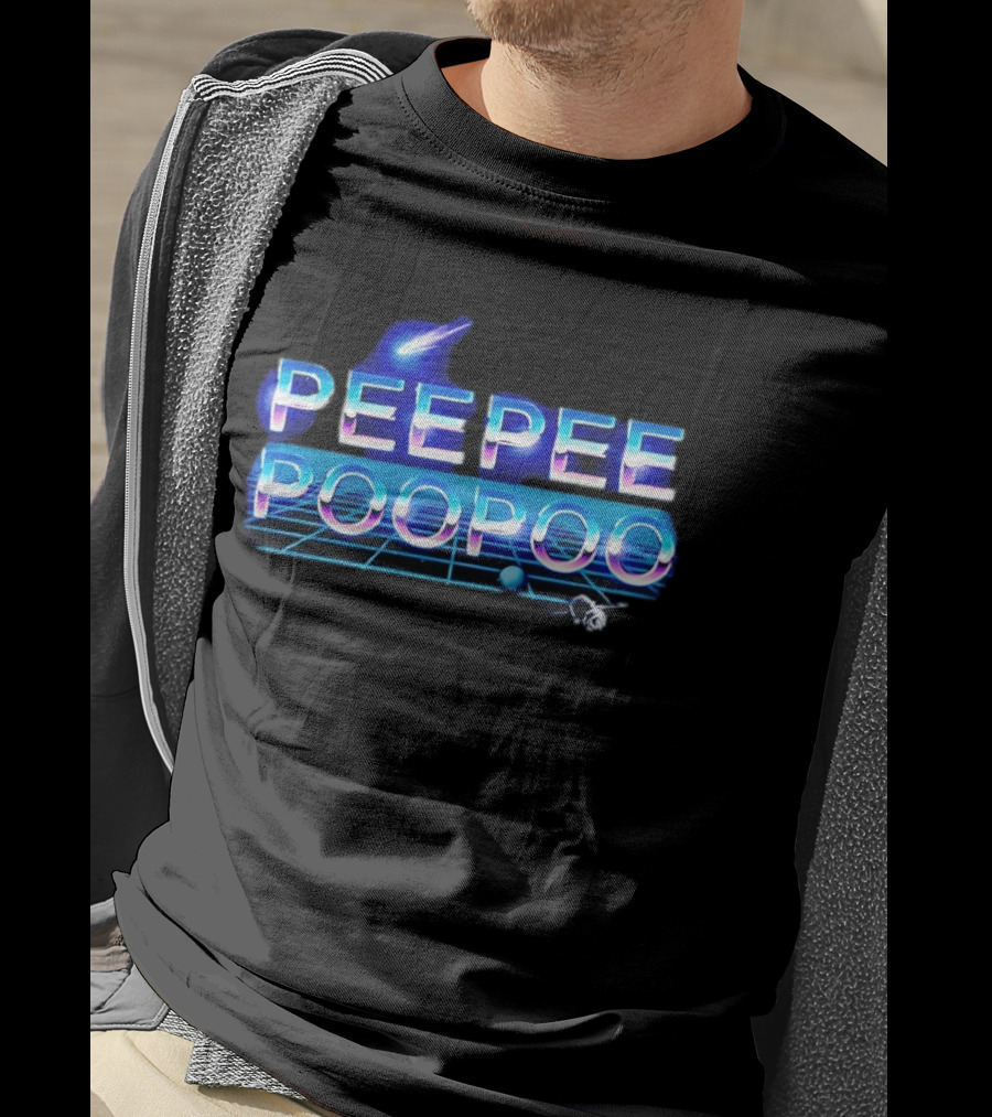 Peepee Poopoo Retro Space Neon Grid Bird Rocket T-Shirt