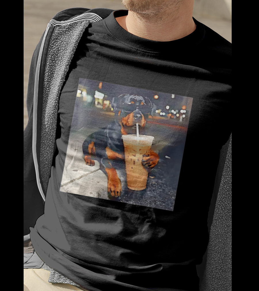 Rottweiler Drinking Iced Coffee Wearing Sunglasses Funny Dog T-Shirt