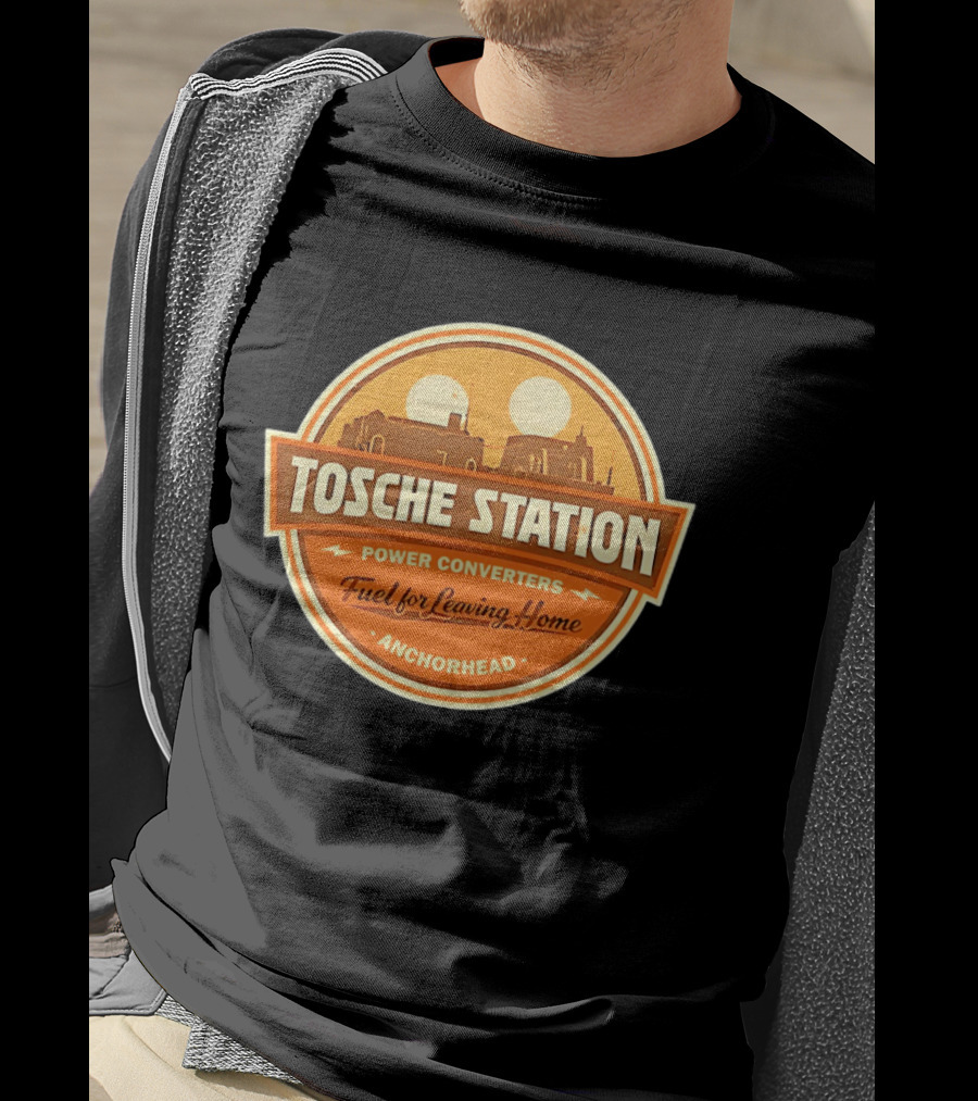 Tosche Station Power Converters Fuel For Leaving Home Anchorhead Twin Suns Desert Scene T-Shirt