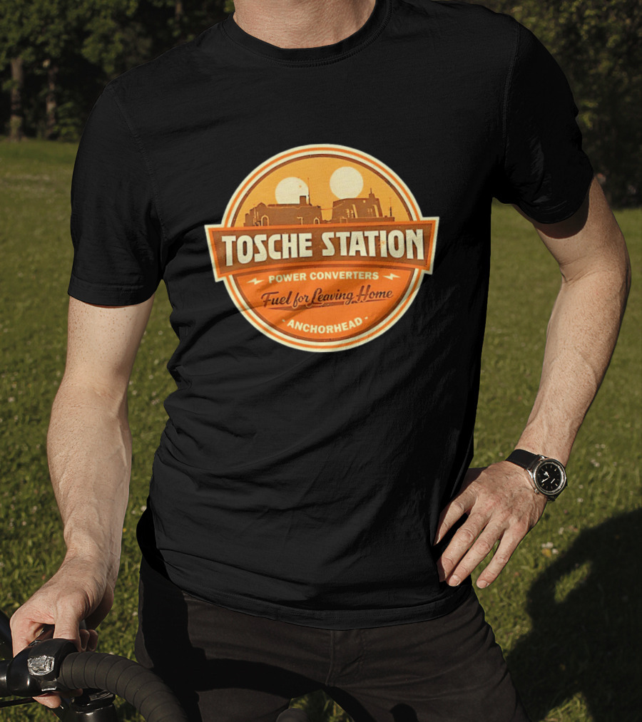 Tosche Station Power Converters Fuel For Leaving Home Anchorhead Twin Suns Desert Scene T-Shirt