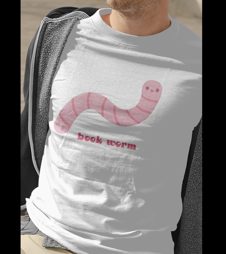 Pink Smiling Book Worm Cute T-Shirt
