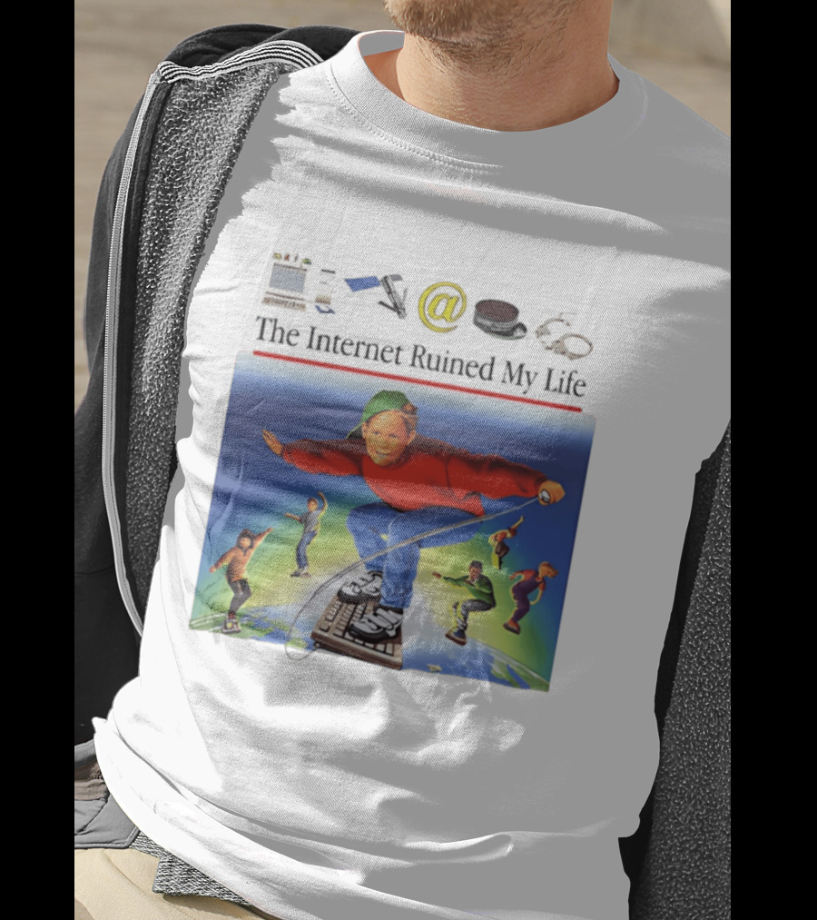 The Internet Ruined My Life 90s Kids On Keyboard Skateboard Adventure T-Shirt