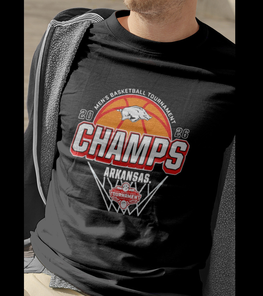 Arkansas Razorbacks Men's Basketball Tournament Champs 2026 Basketball Trophy T-Shirt