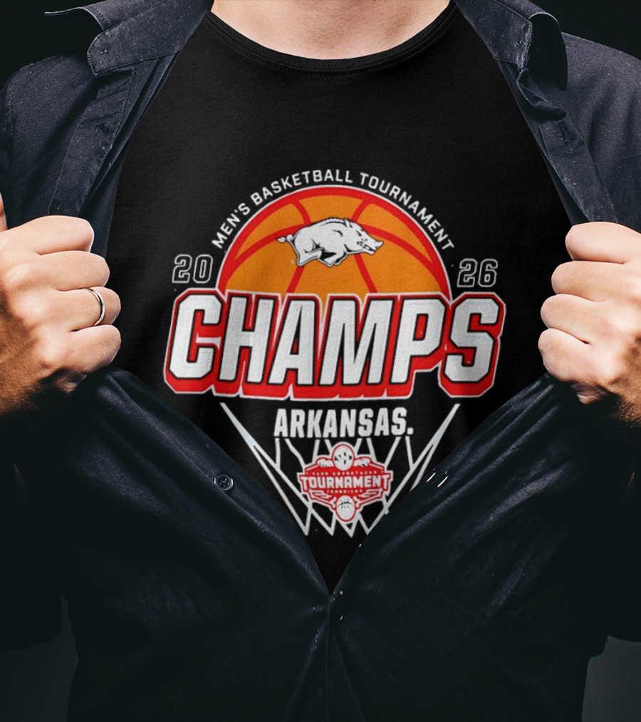 Arkansas Razorbacks Men's Basketball Tournament Champs 2026 Basketball Trophy T-Shirt