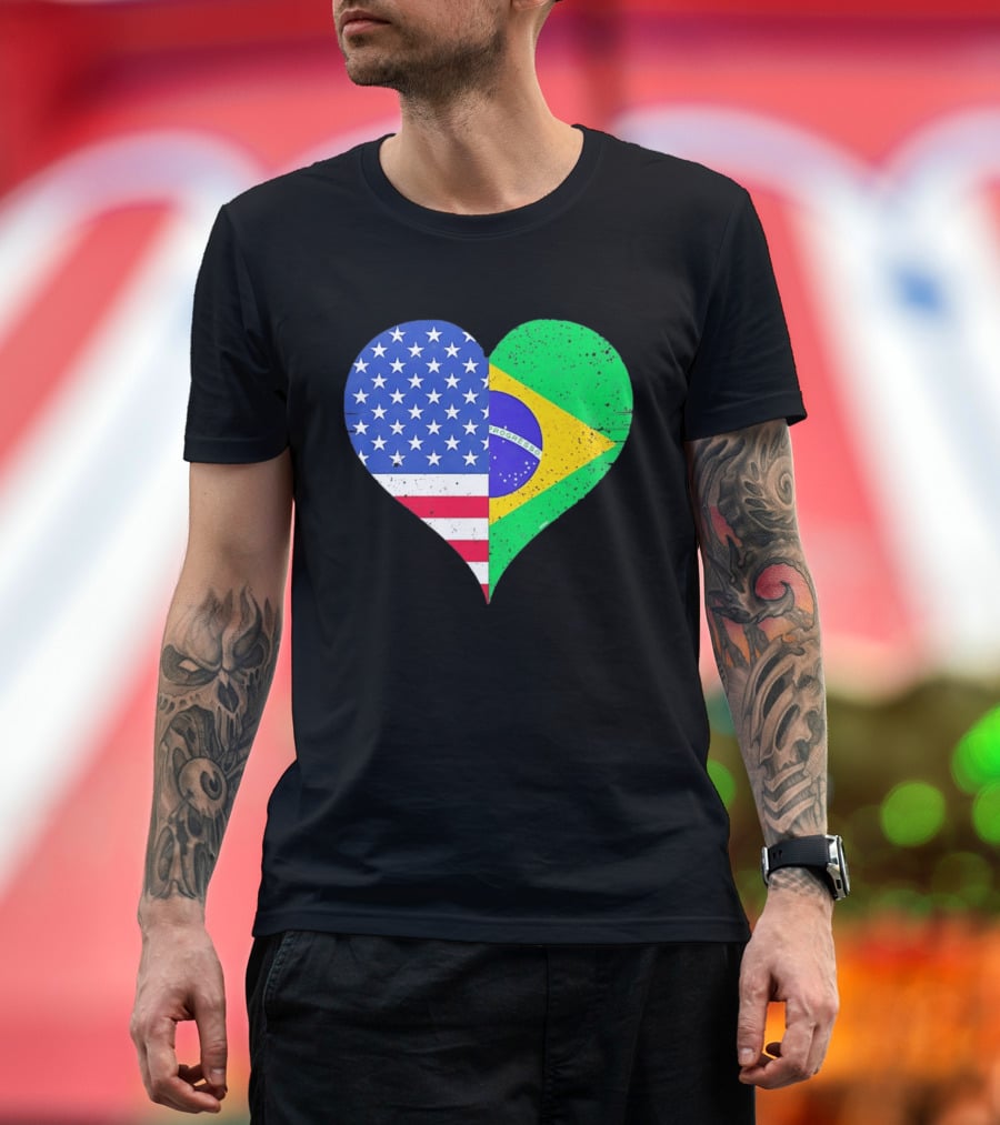 Brazilian And American Heart Flags Unity T-Shirt
