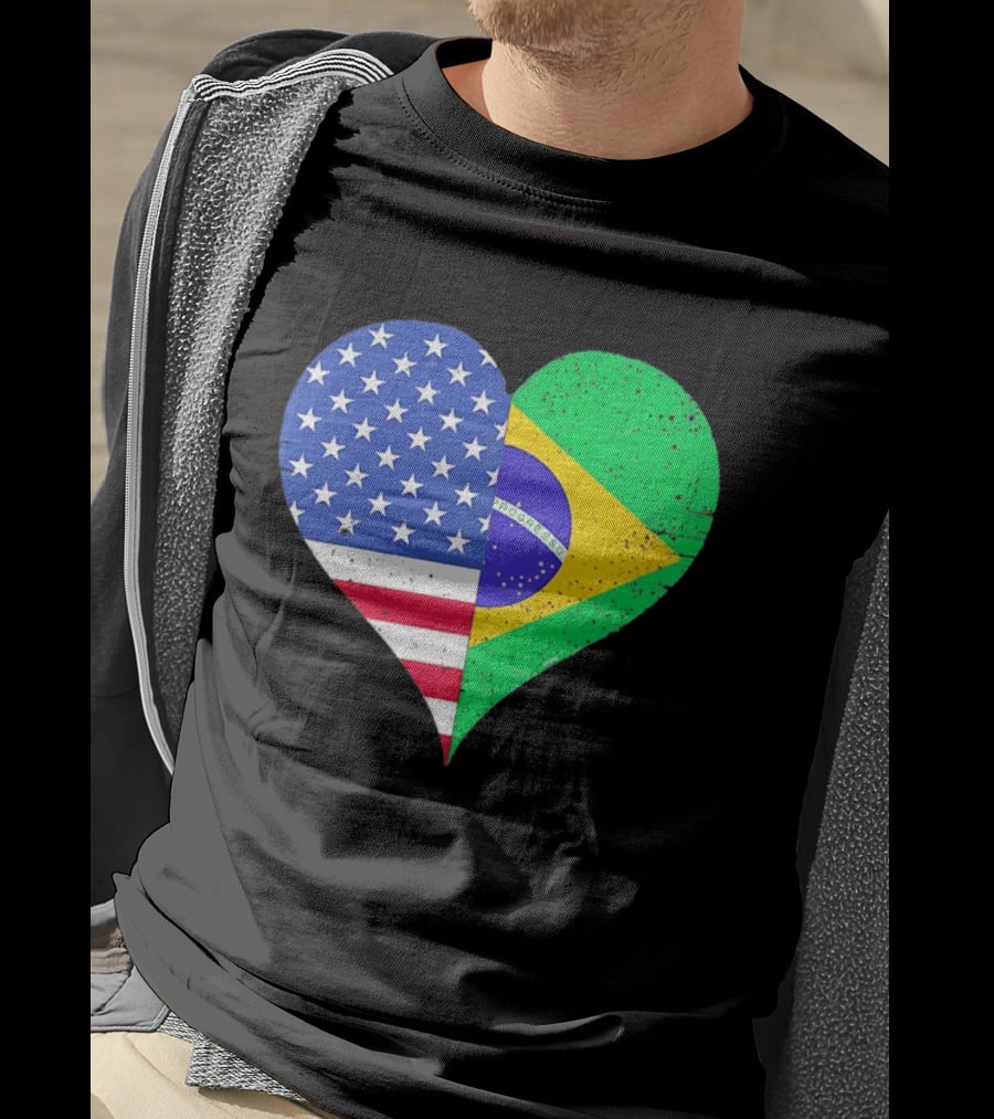 Brazilian And American Heart Flags Unity T-Shirt