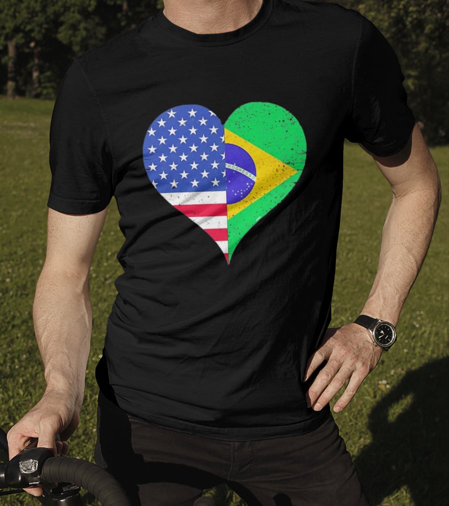 Brazilian And American Heart Flags Unity T-Shirt