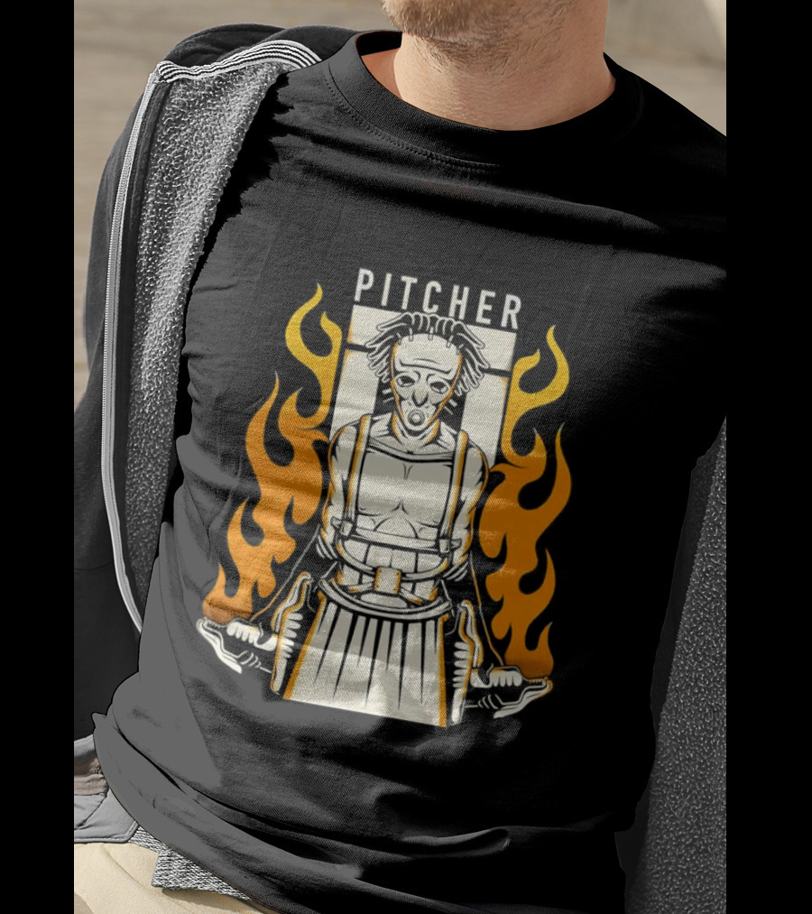 Pitcher Zombie Flames Baseball Undead T-Shirt
