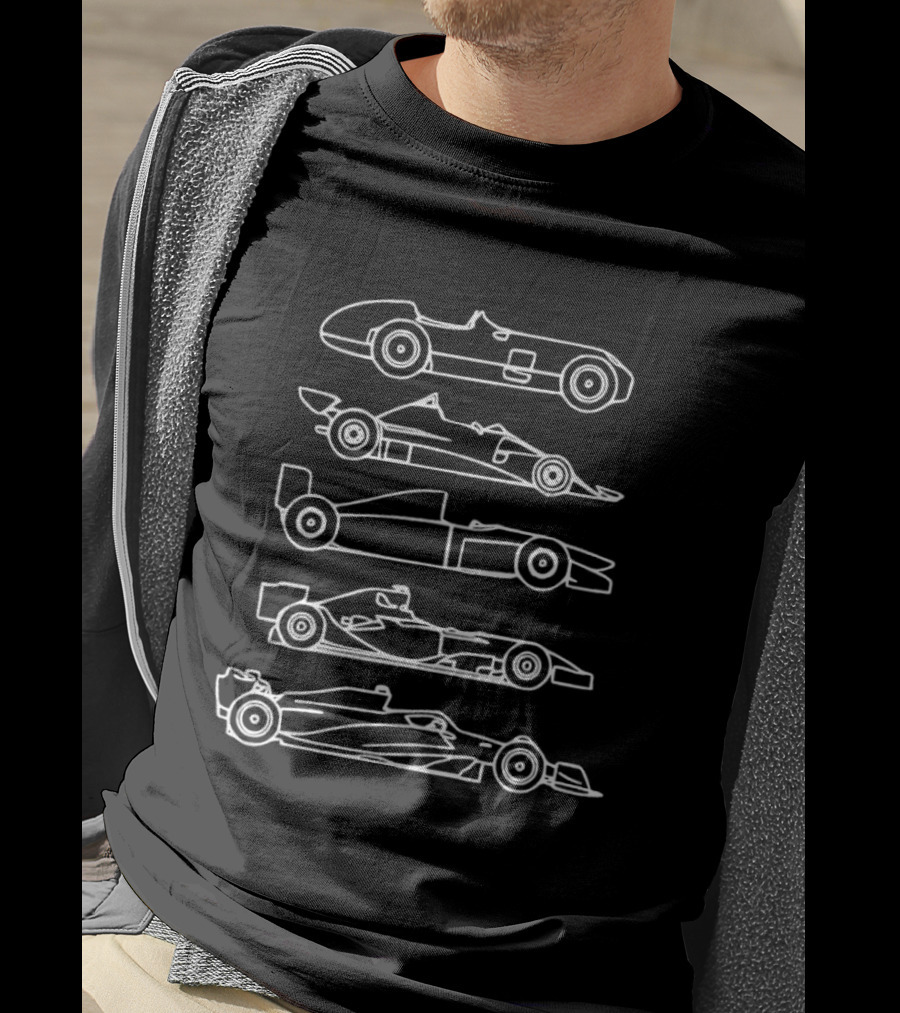 Evolution Of The F1 Cars Through Detailed Side View Drawings T-Shirt