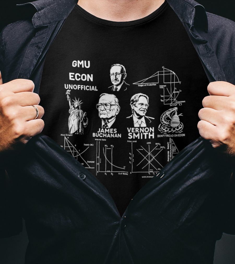 GMU Econ Unofficial James Buchanan Vernon Smith Liberty Diagrams Gadsden Snake T-Shirt